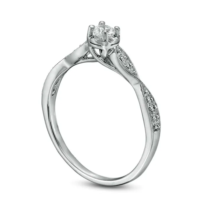 Rings Goldia 025 CT TW Natural Diamond Twist Shank Antique VintageStyle Promise Ring in Solid 10K White Gold Rings Goldia 025 CT TW Natural Diamond Twist Shank Antique VintageStyle Promise Ring in Solid 10K White Gold