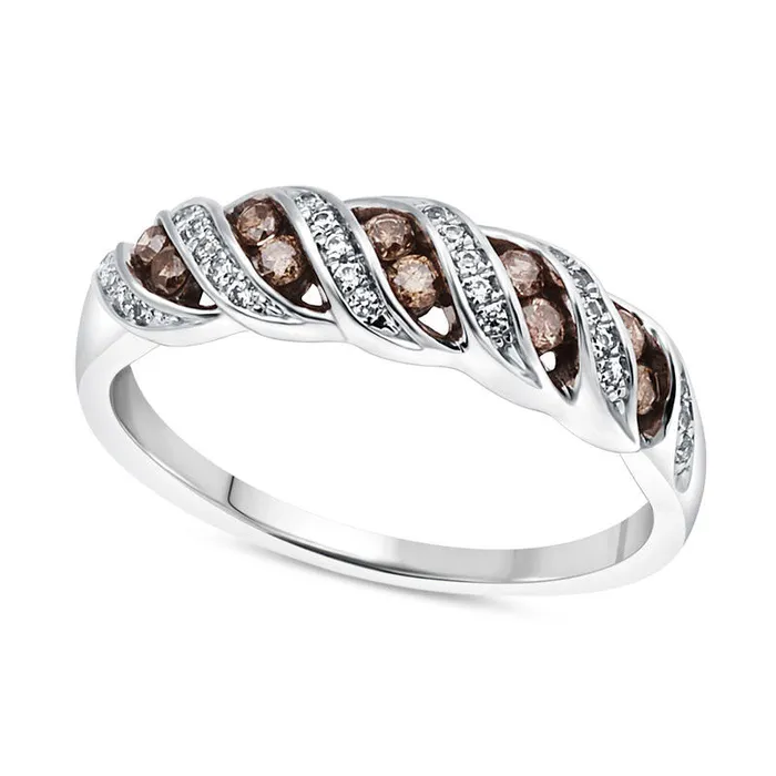 Rings Goldia 033 CT TW Champagne and White Natural Diamond Spiral Ring in Solid 10K White Gold Rings Goldia 033 CT TW Champagne and White Natural Diamond Spiral Ring in Solid 10K White Gold