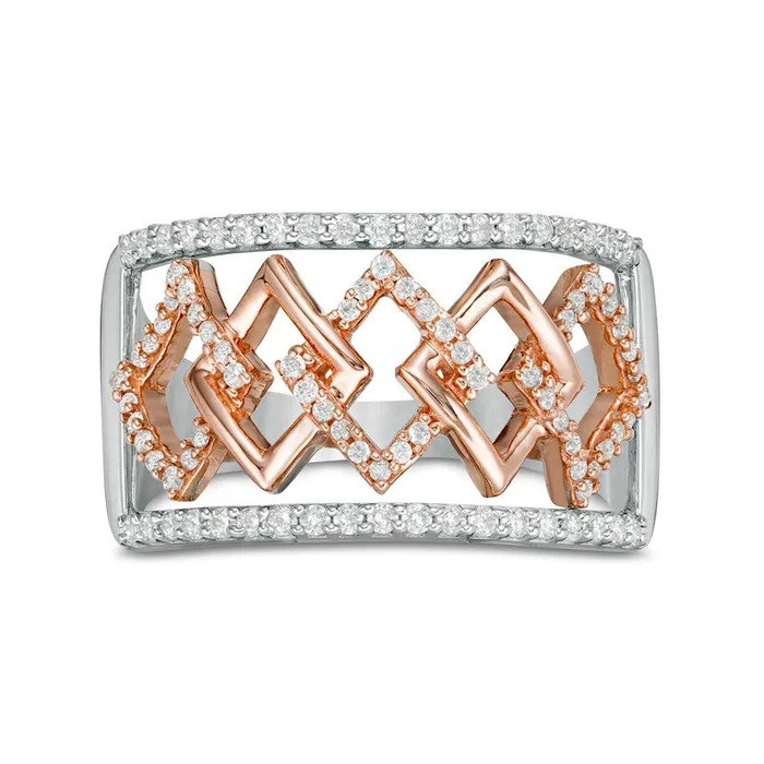 Rings Goldia 038 CT TW Natural Diamond Interlocking Rhombus Ring in Solid 10K TwoTone Gold Rings Goldia 038 CT TW Natural Diamond Interlocking Rhombus Ring in Solid 10K TwoTone Gold