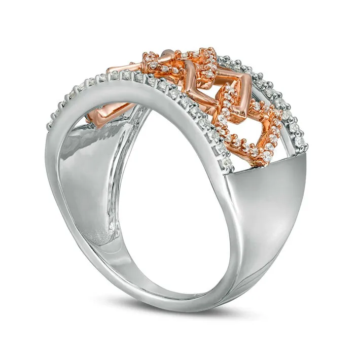 Rings Goldia 038 CT TW Natural Diamond Interlocking Rhombus Ring in Solid 10K TwoTone Gold Rings Goldia 038 CT TW Natural Diamond Interlocking Rhombus Ring in Solid 10K TwoTone Gold