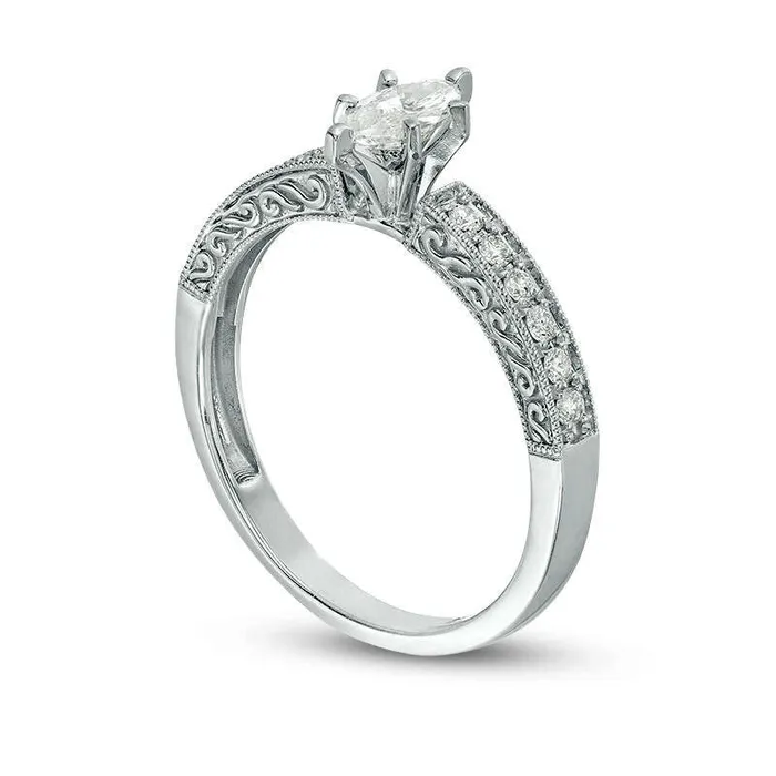 Rings Goldia 050 CT TW Certified Marquise Natural Diamond Filigree Antique VintageStyle Engagement Ring in Solid 14K White Gold II1 Rings Goldia 050 CT TW Certified Marquise Natural Diamond Filigree Antique VintageStyle Engagement Ring in Solid 14K White Gold II1