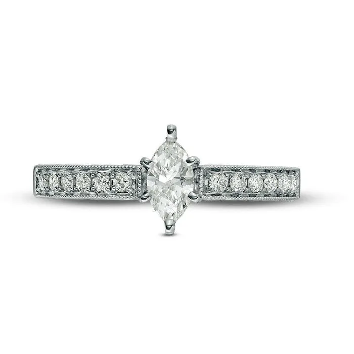 Rings Goldia 050 CT TW Certified Marquise Natural Diamond Filigree Antique VintageStyle Engagement Ring in Solid 14K White Gold II1 Rings Goldia 050 CT TW Certified Marquise Natural Diamond Filigree Antique VintageStyle Engagement Ring in Solid 14K White Gold II1