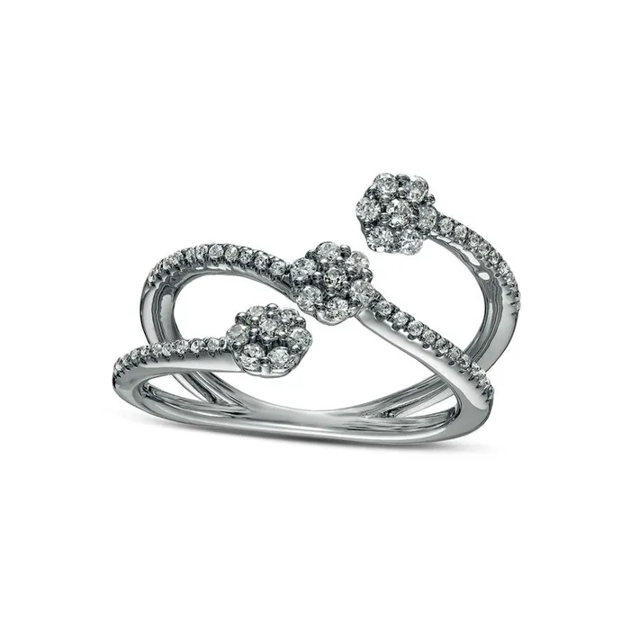 Rings Goldia 050 CT TW Composite Natural Diamond Flower Triple Row Open Ring in Solid 10K White Gold Rings Goldia 050 CT TW Composite Natural Diamond Flower Triple Row Open Ring in Solid 10K White Gold