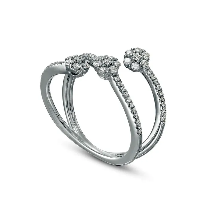 Rings Goldia 050 CT TW Composite Natural Diamond Flower Triple Row Open Ring in Solid 10K White Gold Rings Goldia 050 CT TW Composite Natural Diamond Flower Triple Row Open Ring in Solid 10K White Gold