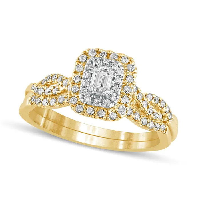 Rings Goldia 050 CT TW EmeraldCut Natural Diamond Double Frame MultiRow Bridal Engagement Ring Set in Solid 10K Yellow Gold Rings Goldia 050 CT TW EmeraldCut Natural Diamond Double Frame MultiRow Bridal Engagement Ring Set in Solid 10K Yellow Gold