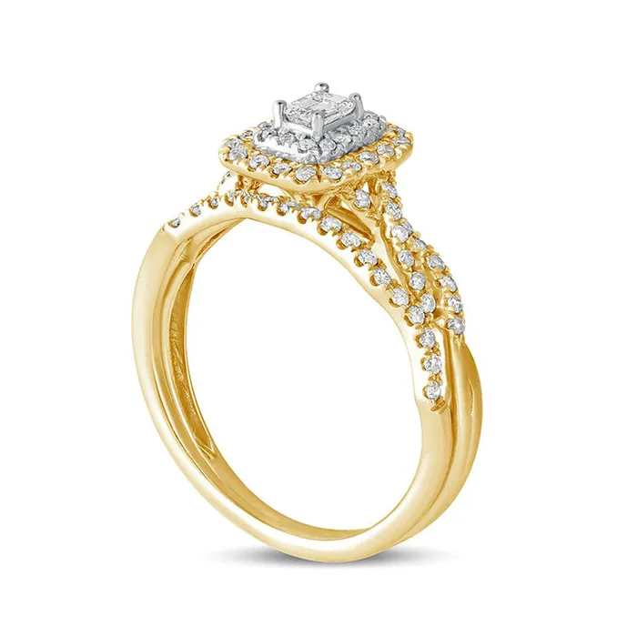 Rings Goldia 050 CT TW EmeraldCut Natural Diamond Double Frame MultiRow Bridal Engagement Ring Set in Solid 10K Yellow Gold Rings Goldia 050 CT TW EmeraldCut Natural Diamond Double Frame MultiRow Bridal Engagement Ring Set in Solid 10K Yellow Gold