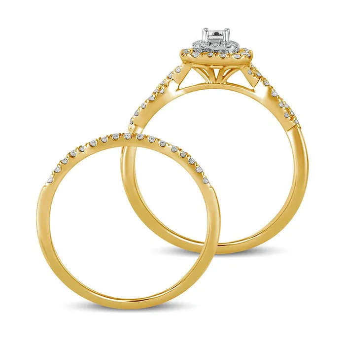 Rings Goldia 050 CT TW EmeraldCut Natural Diamond Double Frame MultiRow Bridal Engagement Ring Set in Solid 10K Yellow Gold Rings Goldia 050 CT TW EmeraldCut Natural Diamond Double Frame MultiRow Bridal Engagement Ring Set in Solid 10K Yellow Gold