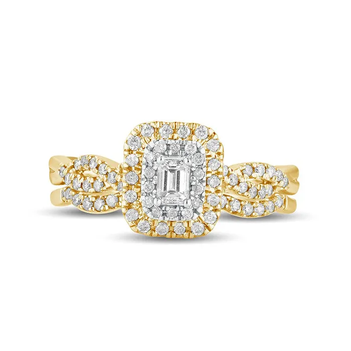 Rings Goldia 050 CT TW EmeraldCut Natural Diamond Double Frame MultiRow Bridal Engagement Ring Set in Solid 10K Yellow Gold Rings Goldia 050 CT TW EmeraldCut Natural Diamond Double Frame MultiRow Bridal Engagement Ring Set in Solid 10K Yellow Gold