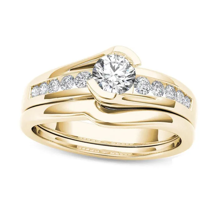 Rings Goldia 050 CT TW Natural Diamond Bypass Bridal Engagement Ring Set in Solid 14K Gold Rings Goldia 050 CT TW Natural Diamond Bypass Bridal Engagement Ring Set in Solid 14K Gold