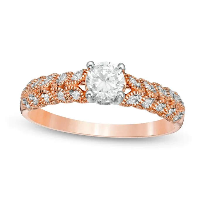 Rings Goldia 050 CT TW Natural Diamond Leaf Sides Engagement Ring in Solid 10K Rose Gold
