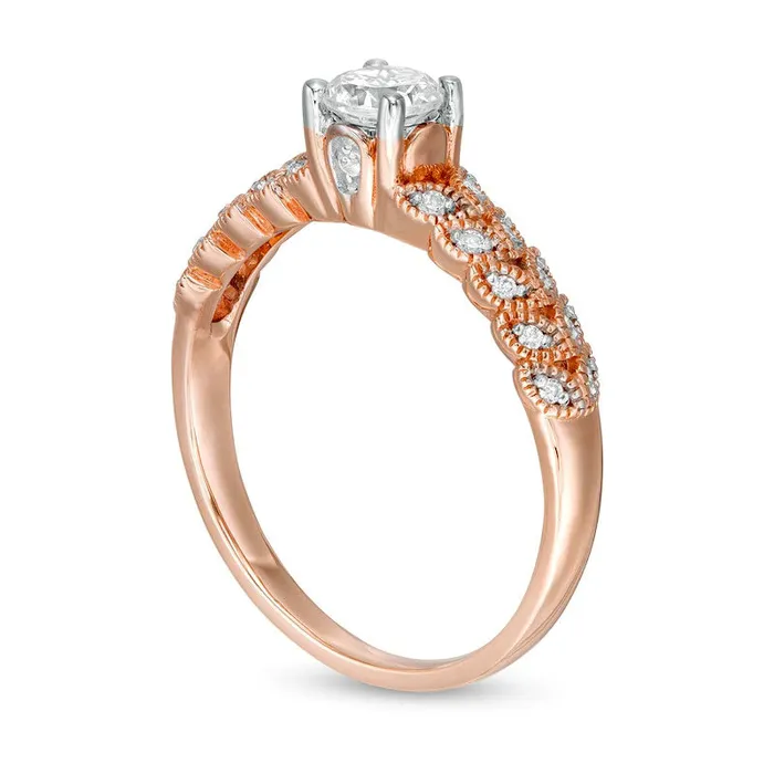 Rings Goldia 050 CT TW Natural Diamond Leaf Sides Engagement Ring in Solid 10K Rose Gold Rings Goldia 050 CT TW Natural Diamond Leaf Sides Engagement Ring in Solid 10K Rose Gold