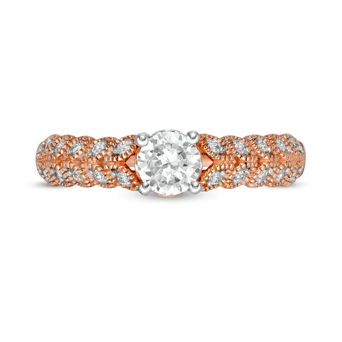 Rings Goldia 050 CT TW Natural Diamond Leaf Sides Engagement Ring in Solid 10K Rose Gold Rings Goldia 050 CT TW Natural Diamond Leaf Sides Engagement Ring in Solid 10K Rose Gold