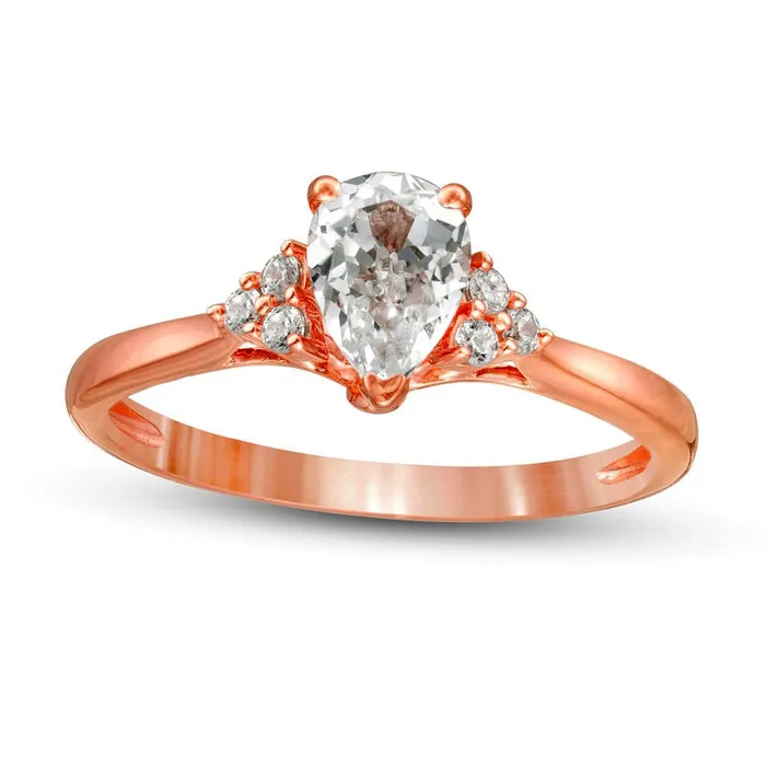 Rings Goldia 063 CT TW PearShaped Natural Diamond TriSides Engagement Ring in Solid 14K Rose Gold Rings Goldia 063 CT TW PearShaped Natural Diamond TriSides Engagement Ring in Solid 14K Rose Gold