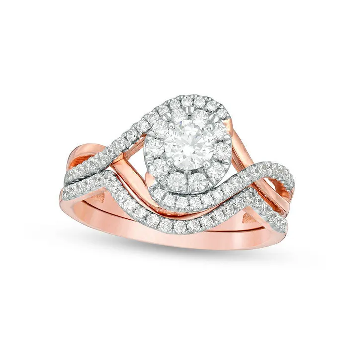 Rings Goldia 075 CT TW Natural Diamond Frame Bypass Bridal Engagement Ring Set in Solid 10K Rose Gold Rings Goldia 075 CT TW Natural Diamond Frame Bypass Bridal Engagement Ring Set in Solid 10K Rose Gold