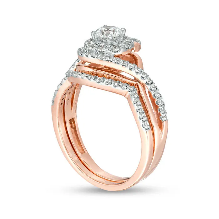 Rings Goldia 075 CT TW Natural Diamond Frame Bypass Bridal Engagement Ring Set in Solid 10K Rose Gold Rings Goldia 075 CT TW Natural Diamond Frame Bypass Bridal Engagement Ring Set in Solid 10K Rose Gold