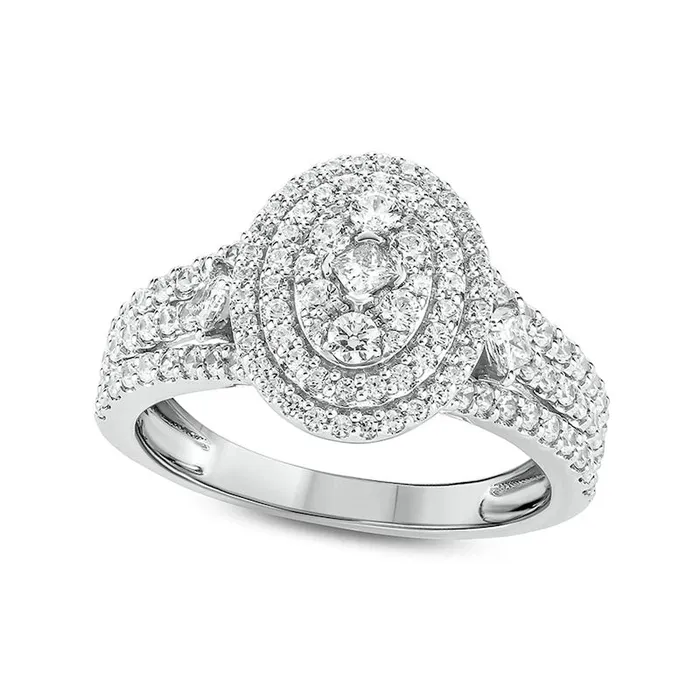 Rings Goldia 10 CT TW Composite PrincessCut and Round Natural Diamond Double Oval Frame MultiRow Engagement Ring in Solid 10K White Gold Rings Goldia 10 CT TW Composite PrincessCut and Round Natural Diamond Double Oval Frame MultiRow Engagement Ring in Solid 10K White Gold