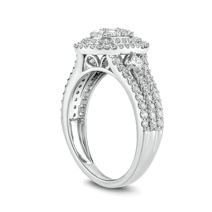 Rings Goldia 10 CT TW Composite PrincessCut and Round Natural Diamond Double Oval Frame MultiRow Engagement Ring in Solid 10K White Gold Rings Goldia 10 CT TW Composite PrincessCut and Round Natural Diamond Double Oval Frame MultiRow Engagement Ring in Solid 10K White Gold