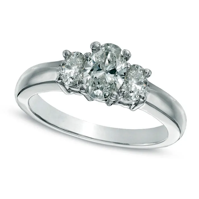 Rings Goldia 113 CT TW Oval Natural Diamond Three Stone Engagement Ring in Solid 14K White Gold Rings Goldia 113 CT TW Oval Natural Diamond Three Stone Engagement Ring in Solid 14K White Gold