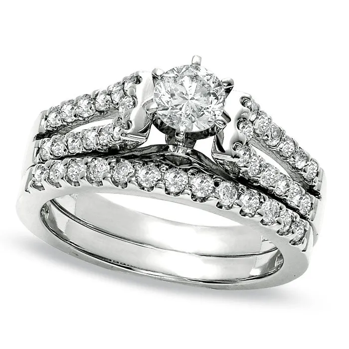 Rings Goldia 125 CT TW Natural Diamond Split Shank Bridal Engagement Ring Set in Solid 14K White Gold Rings Goldia 125 CT TW Natural Diamond Split Shank Bridal Engagement Ring Set in Solid 14K White Gold