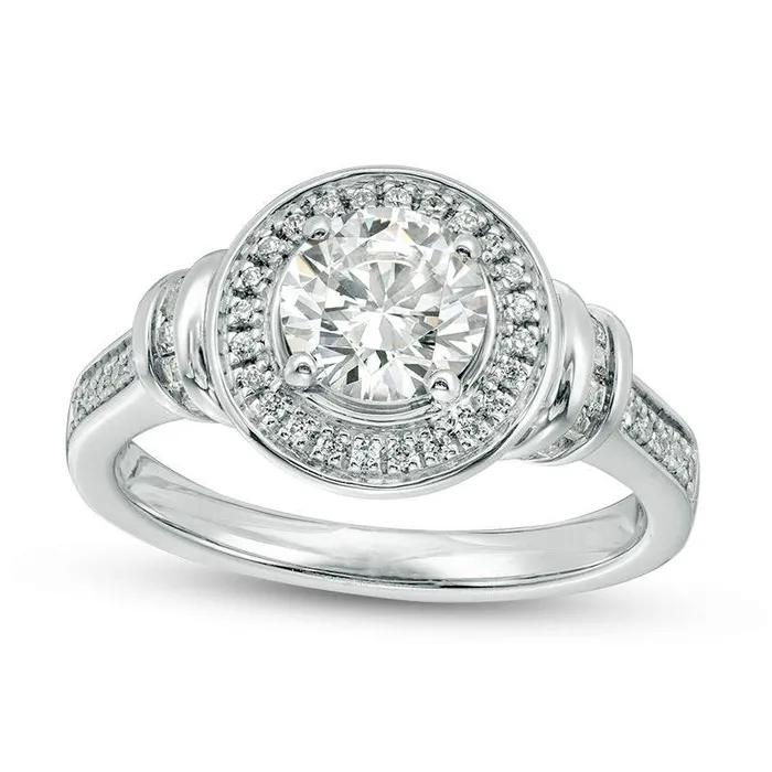 Rings Goldia 133 CT TW Natural Diamond Collar Engagement Ring in Solid 18K White Gold ISI2 Rings Goldia 133 CT TW Natural Diamond Collar Engagement Ring in Solid 18K White Gold ISI2