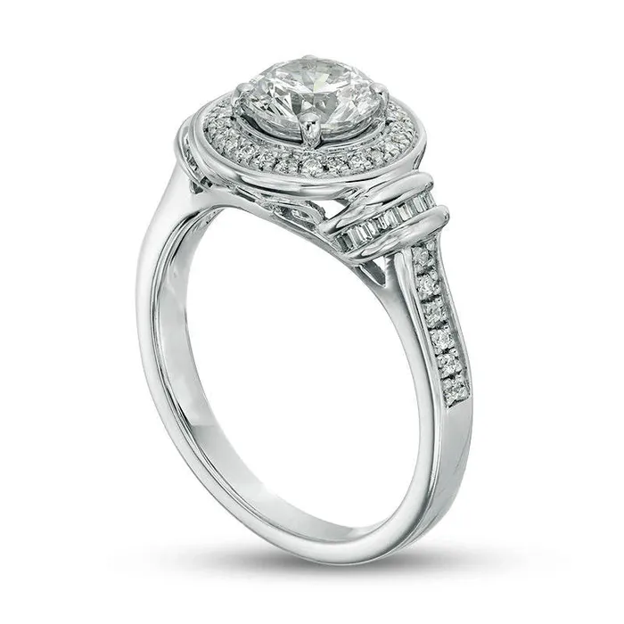 Rings Goldia 133 CT TW Natural Diamond Collar Engagement Ring in Solid 18K White Gold ISI2 Rings Goldia 133 CT TW Natural Diamond Collar Engagement Ring in Solid 18K White Gold ISI2
