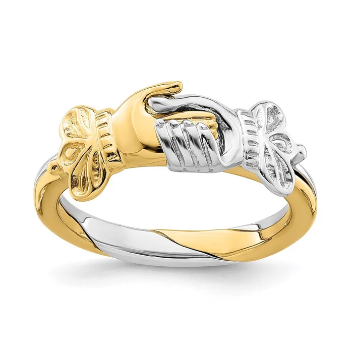 Rings Goldia 14K TwoTone Gold Claddaghstyle wConnecting Hands Ring