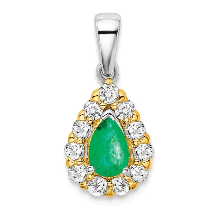 Rings Goldia 14k TwoTone Gold Pear Emerald and Real Diamond Halo Pendant