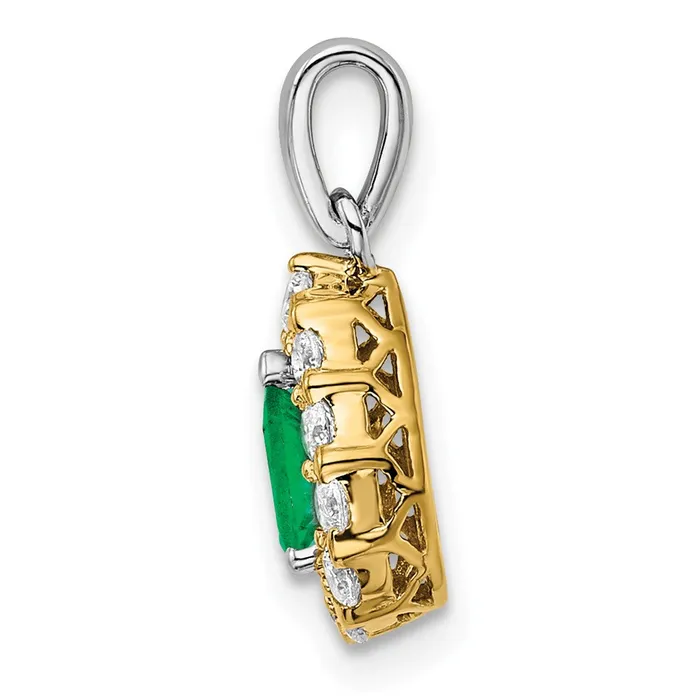 Rings Goldia 14k TwoTone Gold Pear Emerald and Real Diamond Halo Pendant
