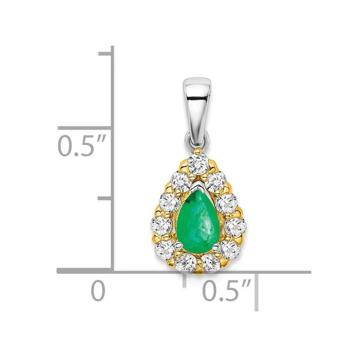 Rings Goldia 14k TwoTone Gold Pear Emerald and Real Diamond Halo Pendant