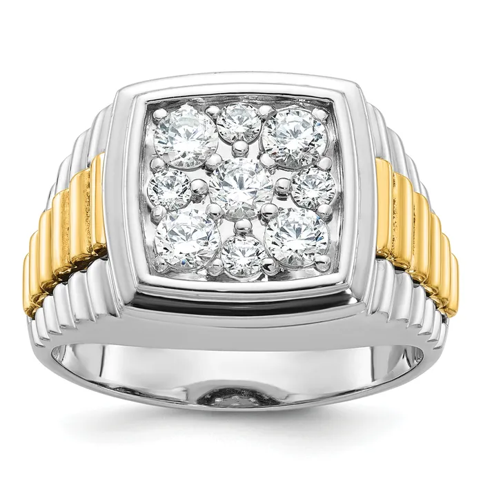 Rings Goldia 14k Twotone Two Tone 1 Ct Lab Grown Diamond VSSI G Mens Polished and Satin Cluster Ring Rings Goldia 14k Twotone Two Tone 1 Ct Lab Grown Diamond VSSI G Mens Polished and Satin Cluster Ring