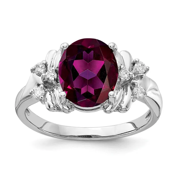 Rings Goldia 14k White Gold 10x8mm Oval Rhodolite Garnet AA Diamond ring