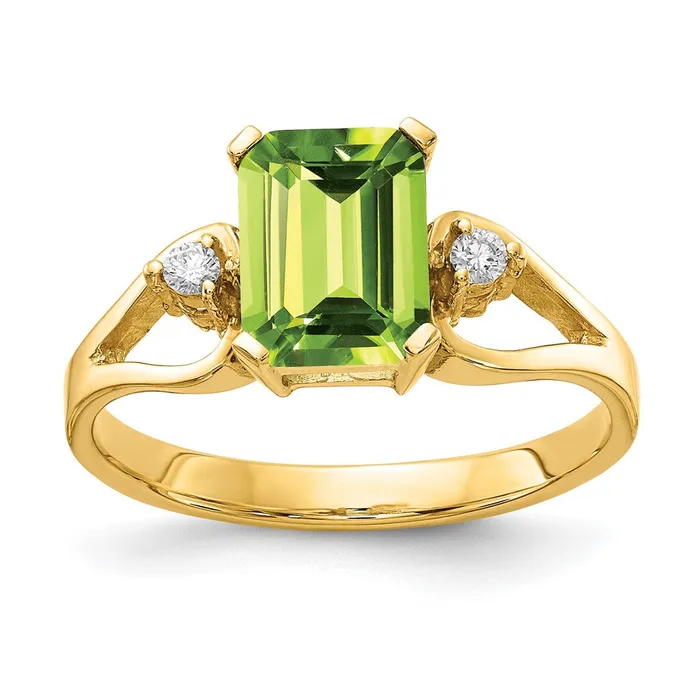 Rings Goldia 14k Yellow Gold 8x6mm Emerald Cut Peridot AA Diamond ring