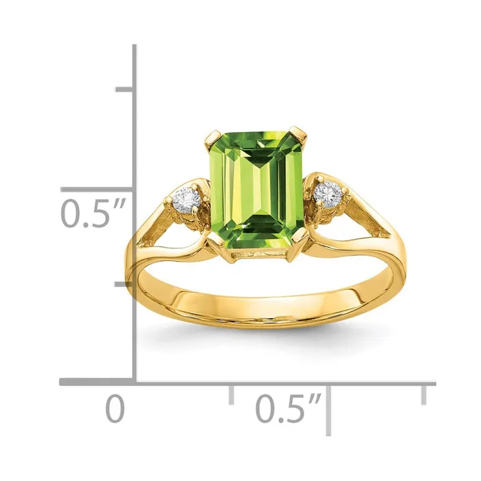 Rings Goldia 14k Yellow Gold 8x6mm Emerald Cut Peridot AA Diamond ring