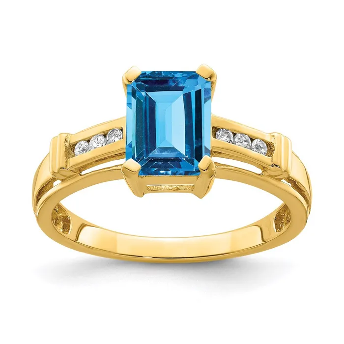 Rings Goldia 14K Yellow Gold Blue Topaz and White Topaz Square Ring