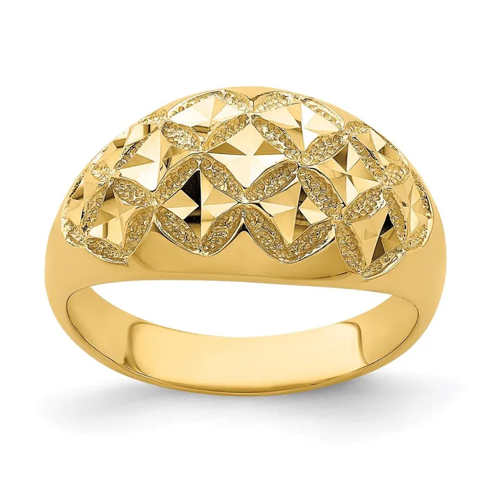 Rings Goldia 14K Yellow Gold DC Real Diamond Pattern Solid Dome Ring