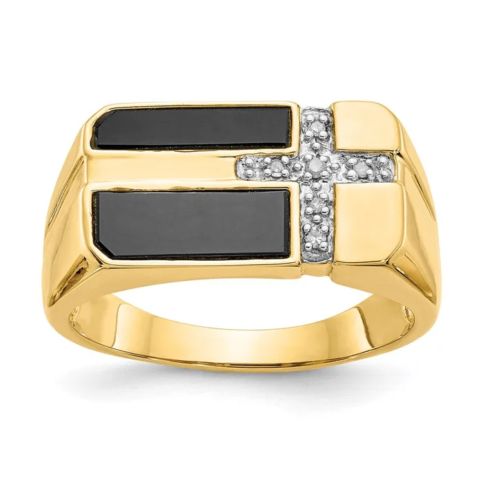 Rings Goldia 14K Yellow Gold Onyx u0026 Real Diamond Mens Cross Ring