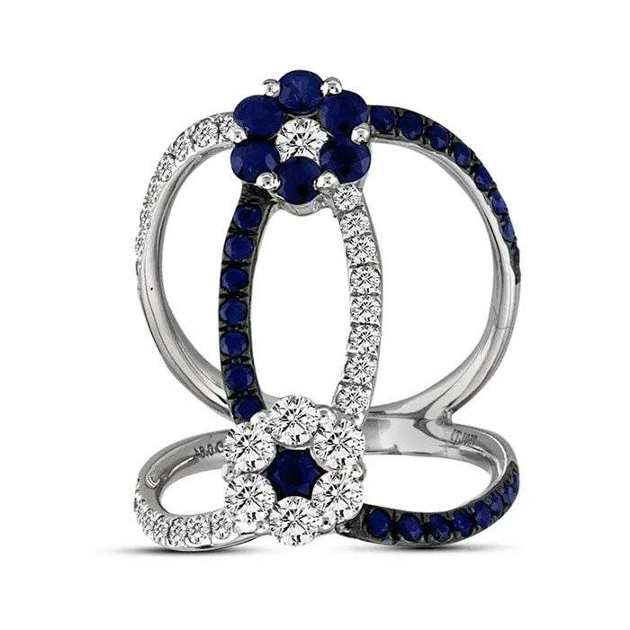 Rings Goldia Blue Sapphire and 088 CT TW Natural Diamond Flower Orbit Ring in Solid 14K White Gold Rings Goldia Blue Sapphire and 088 CT TW Natural Diamond Flower Orbit Ring in Solid 14K White Gold