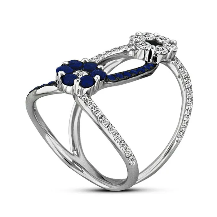 Rings Goldia Blue Sapphire and 088 CT TW Natural Diamond Flower Orbit Ring in Solid 14K White Gold Rings Goldia Blue Sapphire and 088 CT TW Natural Diamond Flower Orbit Ring in Solid 14K White Gold