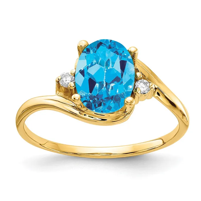 Rings goldiaca 14K Yellow Gold 8x6mm Oval Blue Topaz Checker AA Real Diamond ring Rings goldiaca 14K Yellow Gold 8x6mm Oval Blue Topaz Checker AA Real Diamond ring