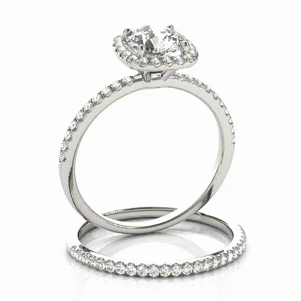 Rings Goldiacom 120Ct Swarovski Round Diamond Halo Engagement Ring Set 14K Solid White Gold