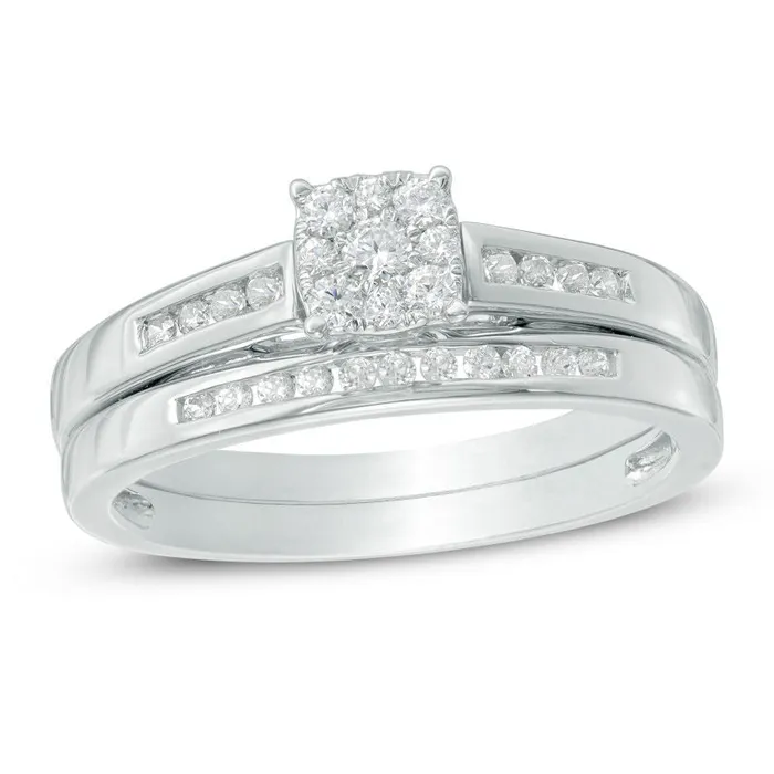 Rings Goldiacom 13 CT TW Composite Diamond Bridal Engagement Ring Set in 14K White Gold Rings Goldiacom 13 CT TW Composite Diamond Bridal Engagement Ring Set in 14K White Gold