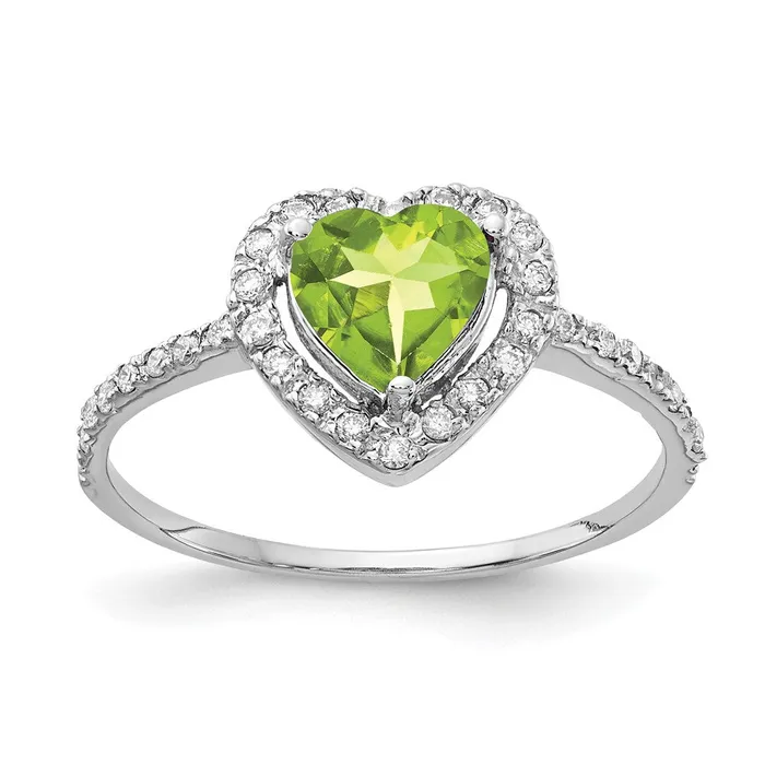 Rings Goldiacom 14k White Gold 6mm Heart Peridot A Real Diamond ring