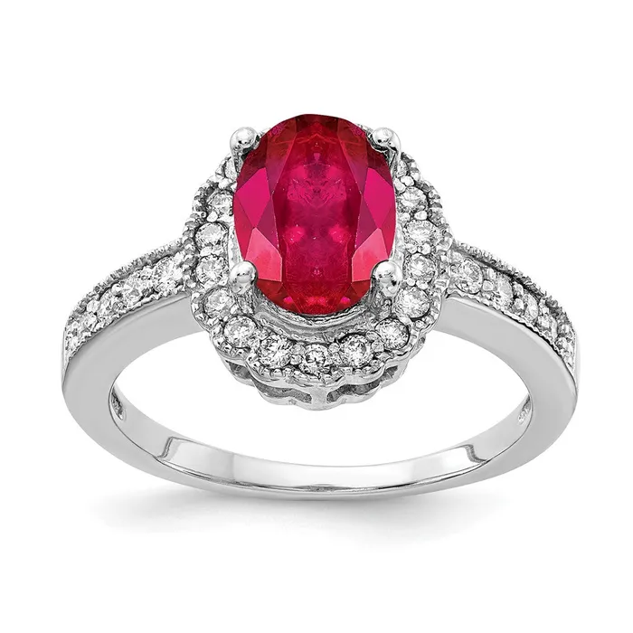 Rings Goldiacom 14k White Gold 8x6mm Oval Ruby AA Real Diamond ring