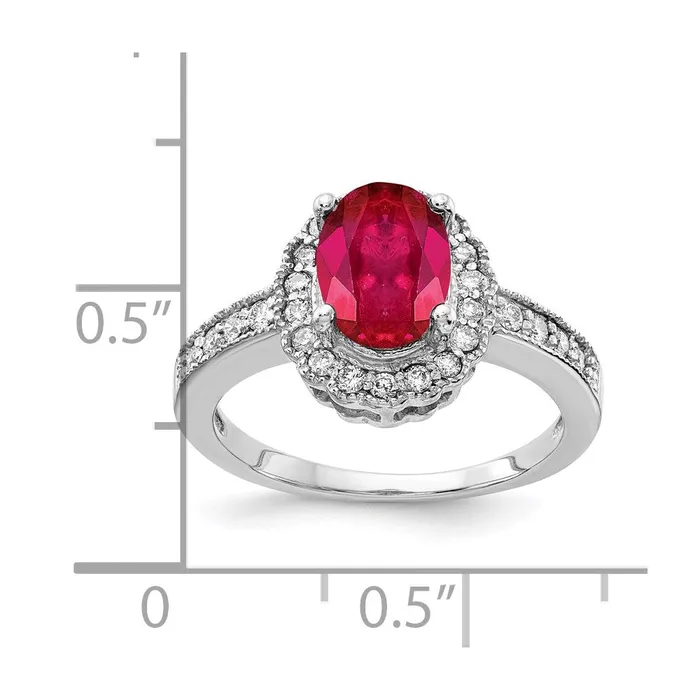 Rings Goldiacom 14k White Gold 8x6mm Oval Ruby AA Real Diamond ring