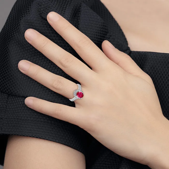 Rings Goldiacom 14k White Gold 8x6mm Oval Ruby AA Real Diamond ring