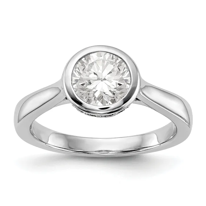 Rings Goldiacom 14k White Gold Round Bezel Set Simulated Diamond Engagement Ring