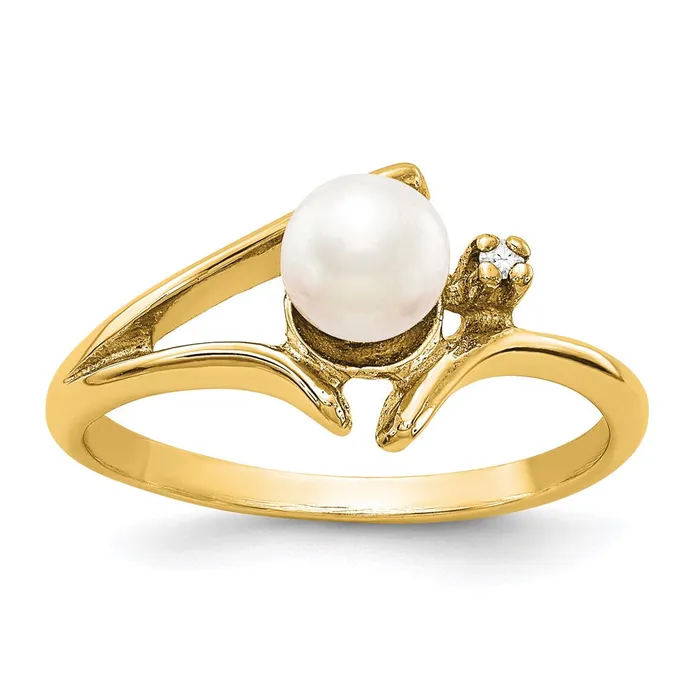 Rings Goldiacom 14K Yellow Gold 5mm FW Cultured Pearl A Real Diamond ring Rings Goldiacom 14K Yellow Gold 5mm FW Cultured Pearl A Real Diamond ring