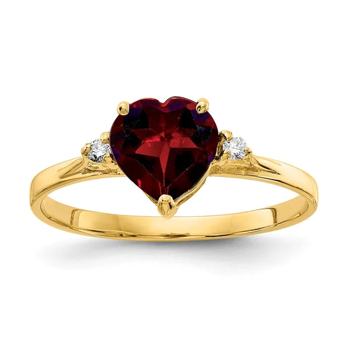 Rings Goldiacom 14K Yellow Gold 7mm Heart Garnet AAA Real Diamond ring