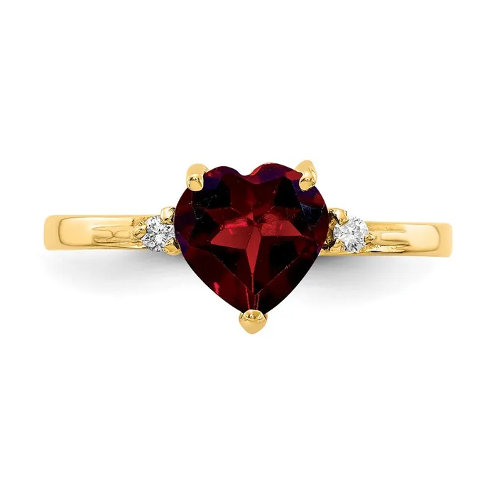 Rings Goldiacom 14K Yellow Gold 7mm Heart Garnet AAA Real Diamond ring