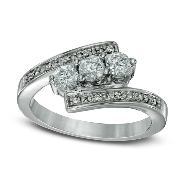 Rings Goldia LabCreated White Sapphire and Diamond Accent Three Stone Bypass Ring in Sterling Silver Rings Goldia LabCreated White Sapphire and Diamond Accent Three Stone Bypass Ring in Sterling Silver